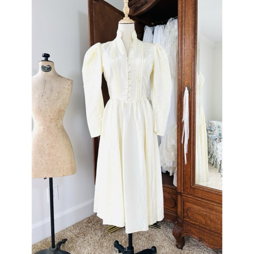 Vintage Gunne Sax Dress Jessica McClintock Prairie Taffeta Cream Beading Lace 9